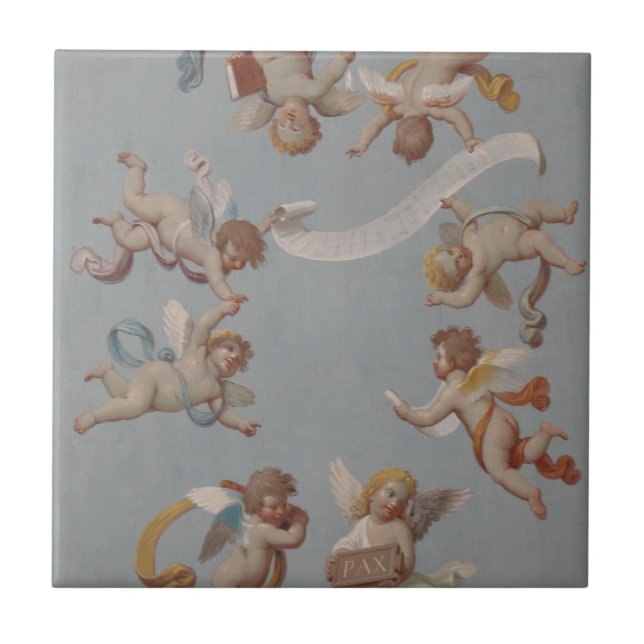 Angel Cherubs Whimsical Renaissance Ceramic Tile (Front)