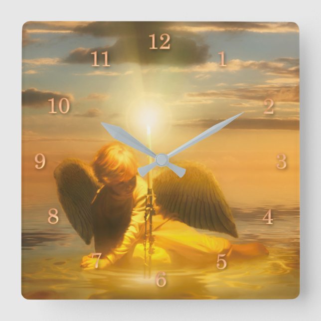 Angel Child LIGHT THE WORLD Square Wall Clock (Front)