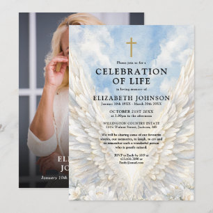 Angel Christian Celebration of Life Funeral Photo Invitation