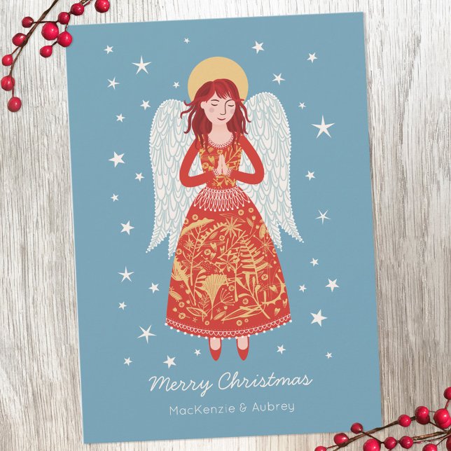 Angel Christmas Holiday Card (Angel personalized custom text Christmas holiday card)