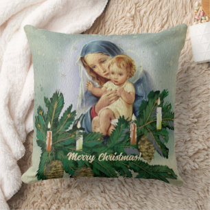 Angel Christmas Mery and Jesus in Candle Light Cushion
