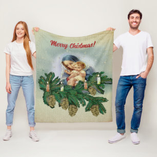 Angel Christmas Mery and Jesus in Candle Light Fleece Blanket