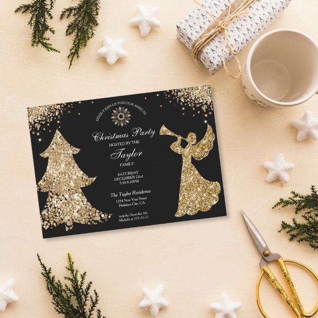 Angel Christmas Tree Family Dinner Party Invitation (Creator Uploaded)