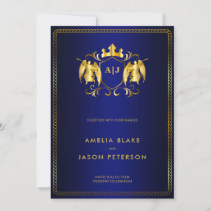 Angel Crest Gold Royal Blue Luxurious Invitation