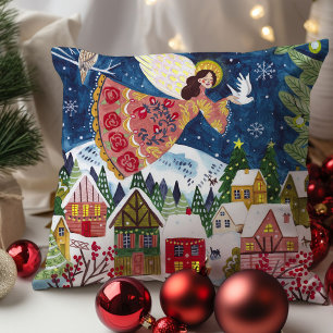 Angel cute Village Christmas Cushion