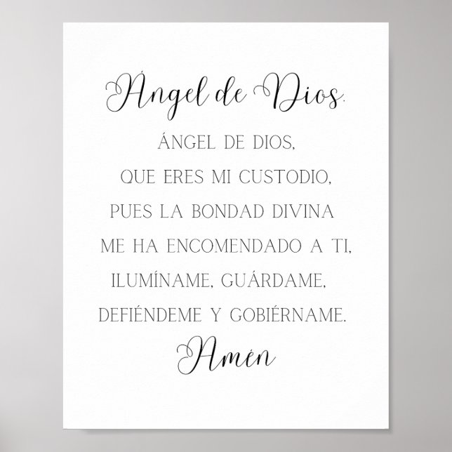 Angel de Dios Spanish Prayer Poster (Front)
