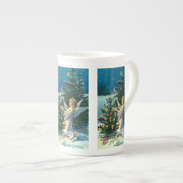 Angel Decorating Christmas Tree 2 Bone China Mug (Front Right)