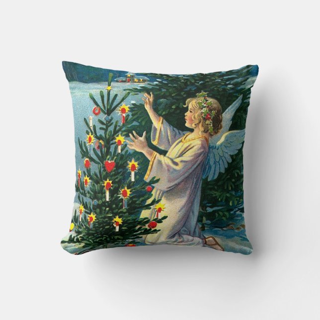 Angel Decorating Christmas Tree 2 Cushion (Front)