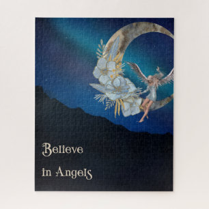 Angel Design with Floral Moon Night Sky Jigsaw Puzzle