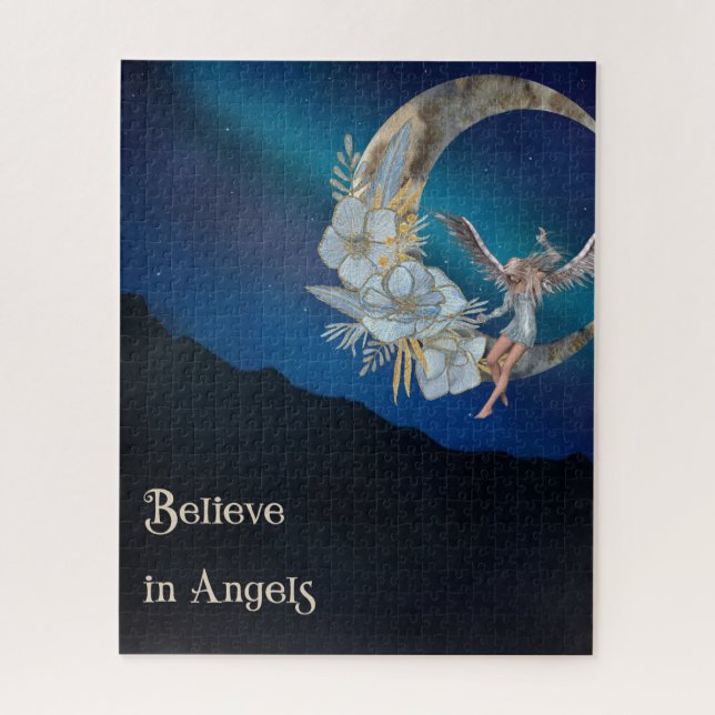 Angel Design with Floral Moon Night Sky Jigsaw Puzzle (Vertical)