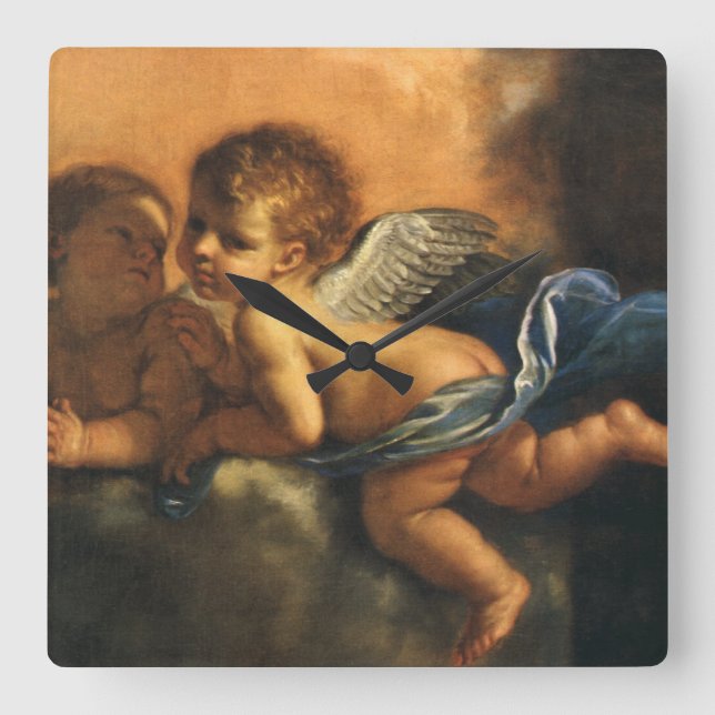 Angel detail, Patron Saints of Modena by Guercino Square Wall Clock (Front)