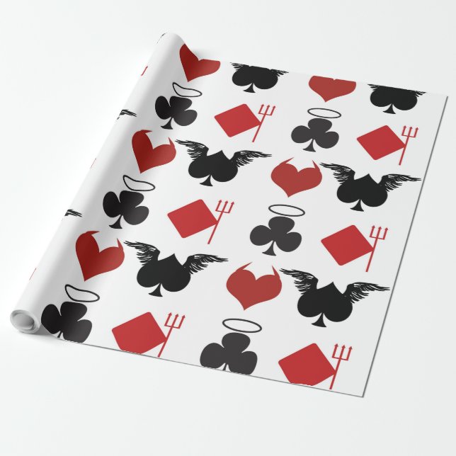ANGEL DEVIL CARD SUITS WRAPPING PAPER (Unrolled)