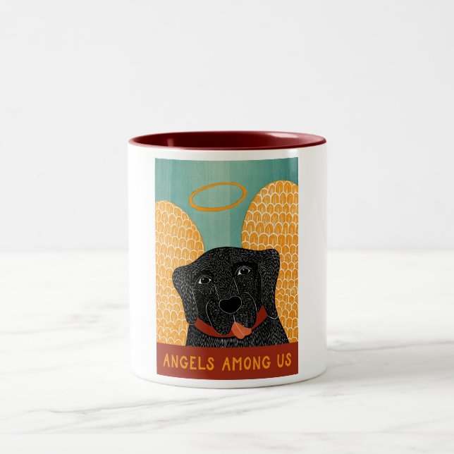 Angel Dog Black Angels Among Us Two-Tone Coffee Mug (Center)