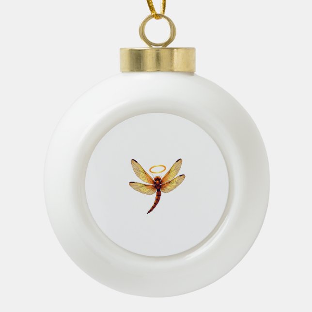 Angel Dragonfly Ceramic Ball Christmas Ornament (Front)