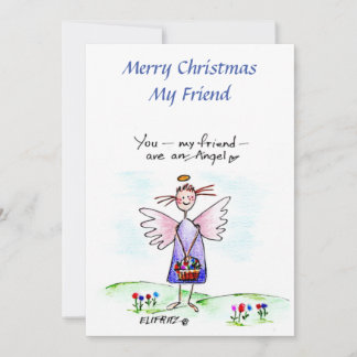 Angel Drawing Purple Blue Green "You My Friend" H Holiday Card