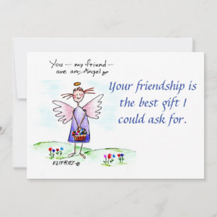 Angel Drawing Purple Blue Green "You My Friend" Holiday Card