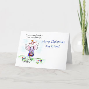 Angel Drawing Purple Blue Green "You My Friend"  Holiday Card