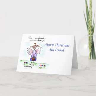 Angel Drawing Purple Blue Green "You My Friend" Holiday Card