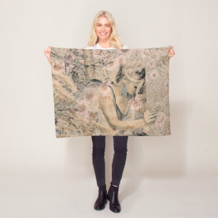 Angel Elegant Boho Floral Sepia Antique Fleece Blanket
