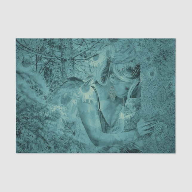 Angel Elegant Dark Teal Heavenly Floral Antique Tissue Paper (Front)