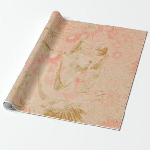 Angel Elegant Heavenly Sepia Pink Floral Antique Wrapping Paper