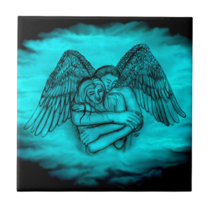 Angel Eros in Love , black and green design Ceramic Tile