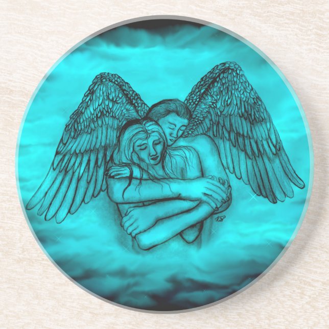 Angel Eros in Love , black and green design Coaster (Front)
