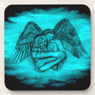 Angel Eros in Love , black and green design Coaster