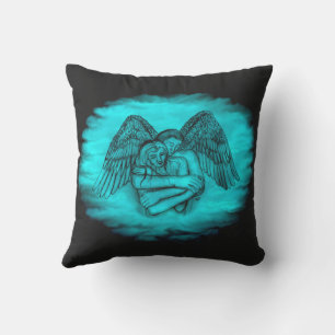 Angel Eros in Love , black and green design Cushion