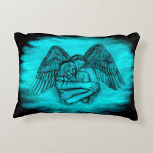 Angel Eros in Love , black and green design Decorative Cushion