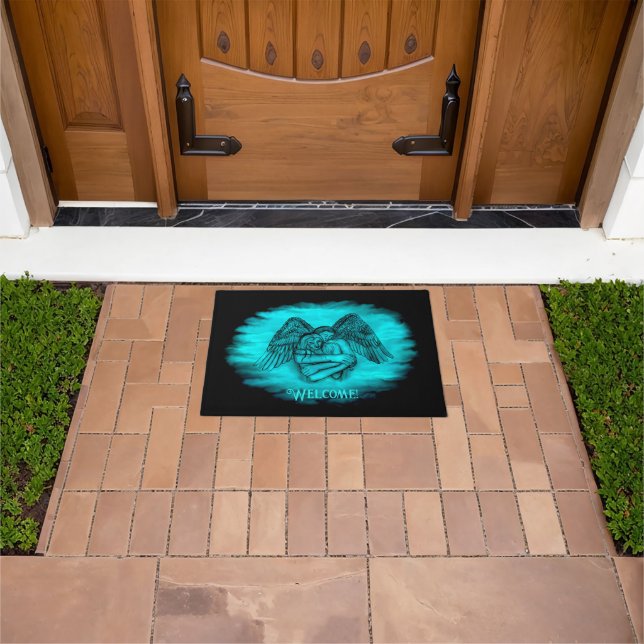 Angel Eros in Love , black and green design Doormat (Outdoor)