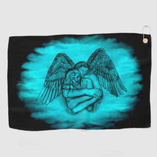 Angel Eros in Love , black and green design Golf Towel