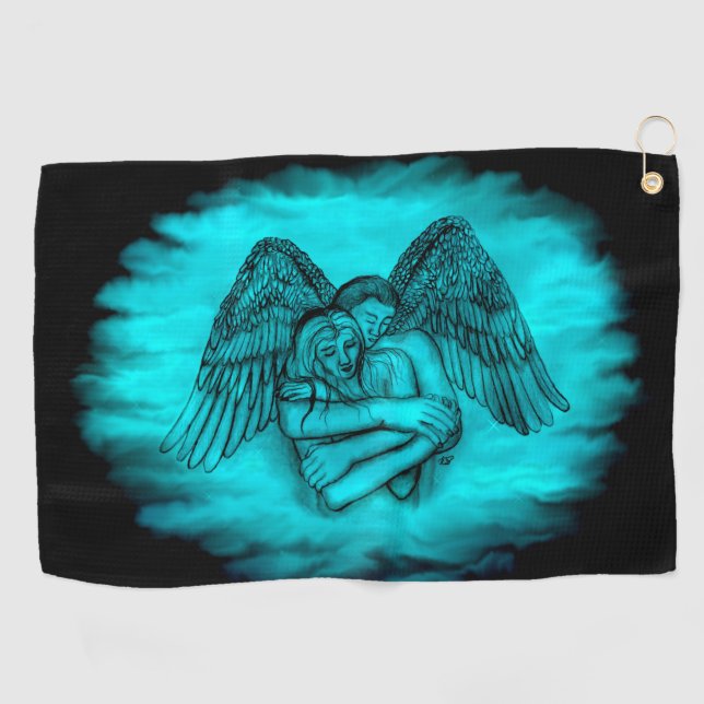 Angel Eros in Love , black and green design Golf Towel (Horizontal)
