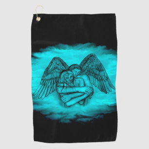 Angel Eros in Love , black and green design Golf Towel