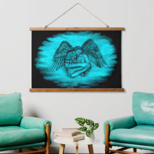 Angel Eros in Love , black and green design Hanging Tapestry