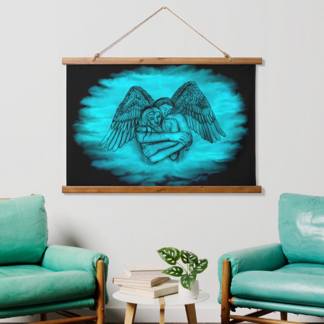 Angel Eros in Love , black and green design Hanging Tapestry (Living Room)