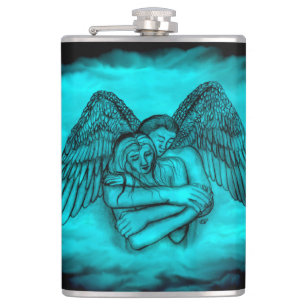 Angel Eros in Love , black and green design Hip Flask