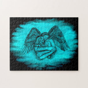 Angel Eros in Love , black and green design Jigsaw Puzzle
