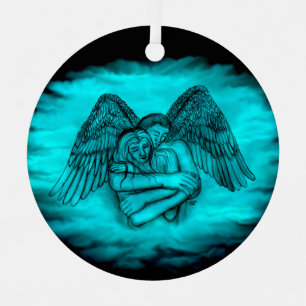 Angel Eros in Love , black and green design Metal Tree Decoration