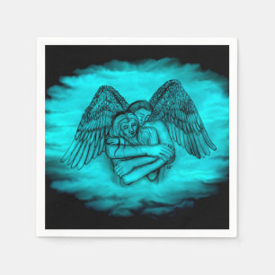 Angel Eros in Love , black and green design Napkin
