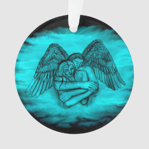 Angel Eros in Love , black and green design Ornament