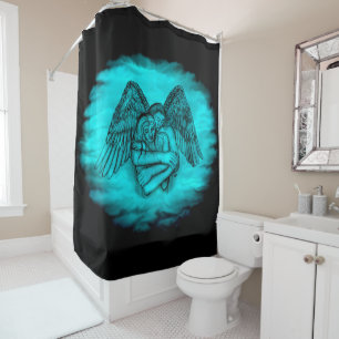 Angel Eros in Love , black and green design Shower Curtain