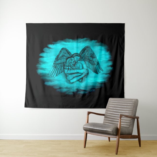 Angel Eros in Love , black and green design Tapestry (In Situ (Horizontal))