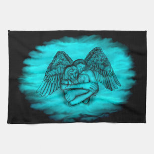 Angel Eros in Love , black and green design Tea Towel