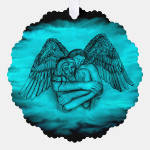 Angel Eros in Love , black and green design Tree Decoration Card