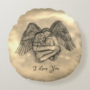 Angel Eros in Love , I Love You Round Cushion