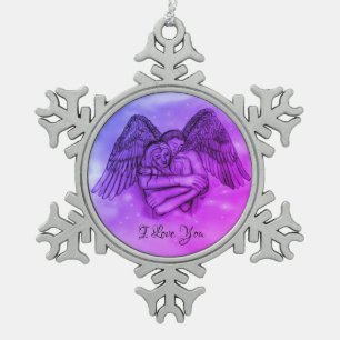 Angel Eros in Love , I Love You Snowflake Pewter Christmas Ornament