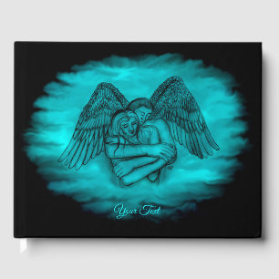 Angel Eros in Love in black and green design Guest Book