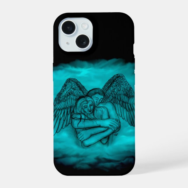Angel Eros in Love in black and green design iPhone 15 Case (Back)