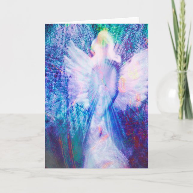 Angel Ethereal Blue Thinking of You Greeting Card (Front)